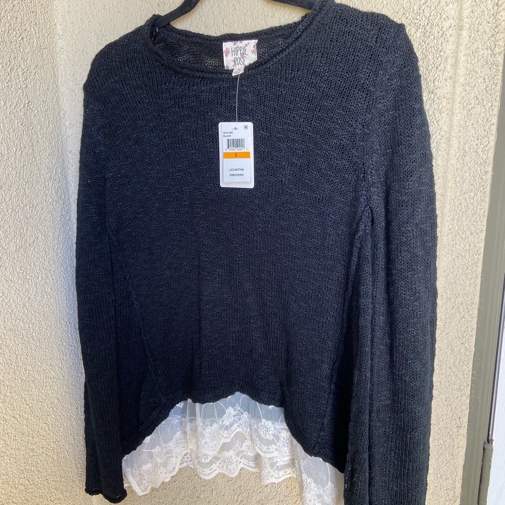 Trendy Boho Sweater with Lace Hem (NWT)